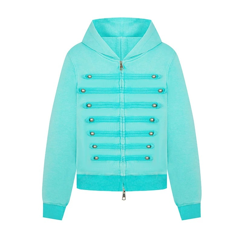 BADMUSE Metal Buckle Cropped Zip-Up Hoodie